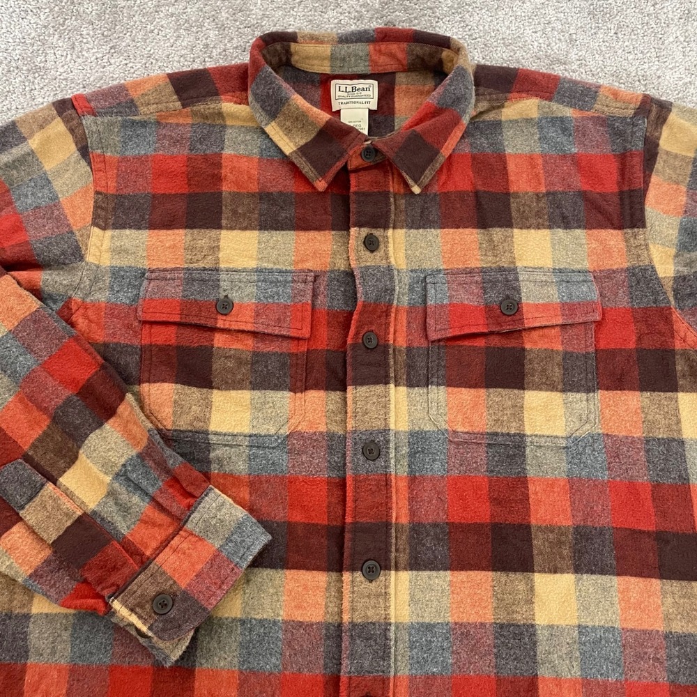 LL Bean Chamois Shirt Mens Extra Large Flannel Button Up Plaid Traditional Fit